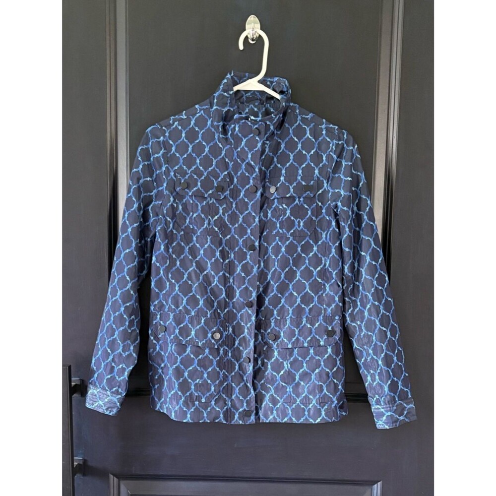 Charter Club Blue Rain Jacket Wind Breaker With Trellis Print Small